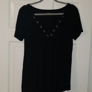 Lulus Womens Strappy Black V-Neck T-Shirt Medium